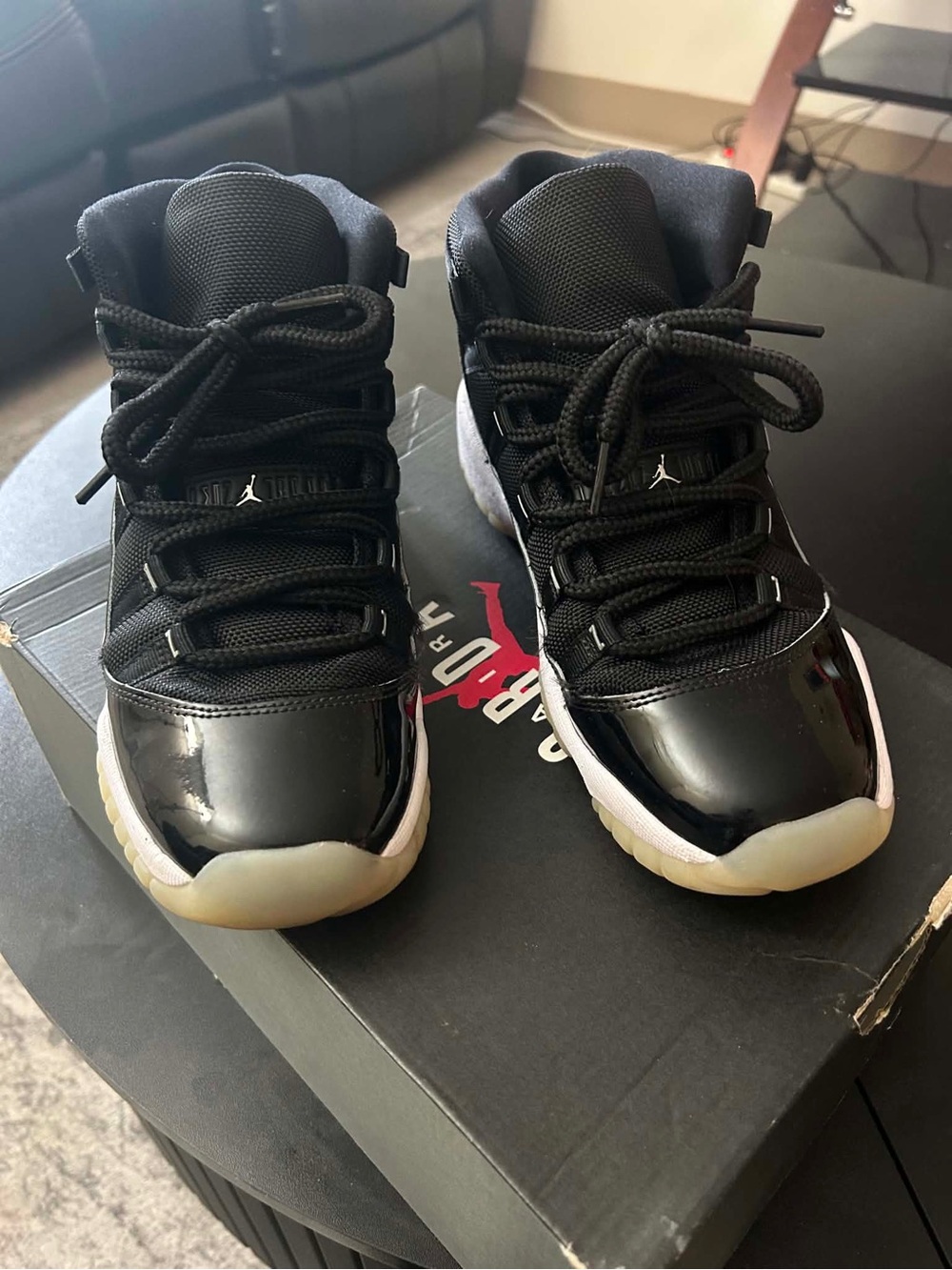 Jordan Kids Black Patent Leather High-Top Sneakers with White Midsole